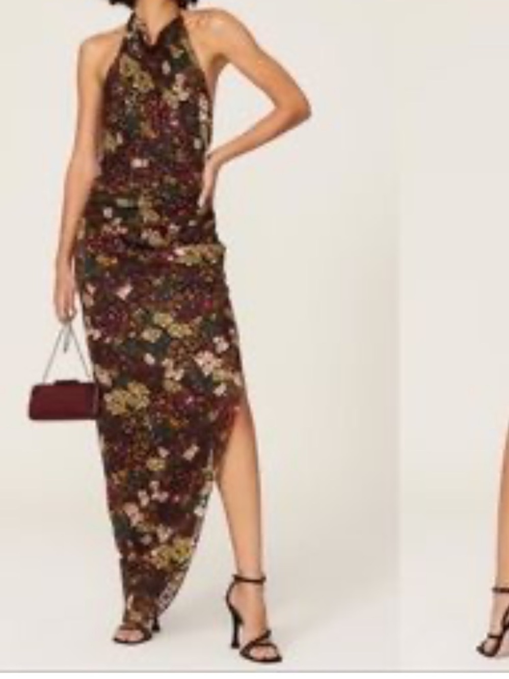 Elektra-Floral Backless Amanda Uprichard Gown in Black and Multicolor